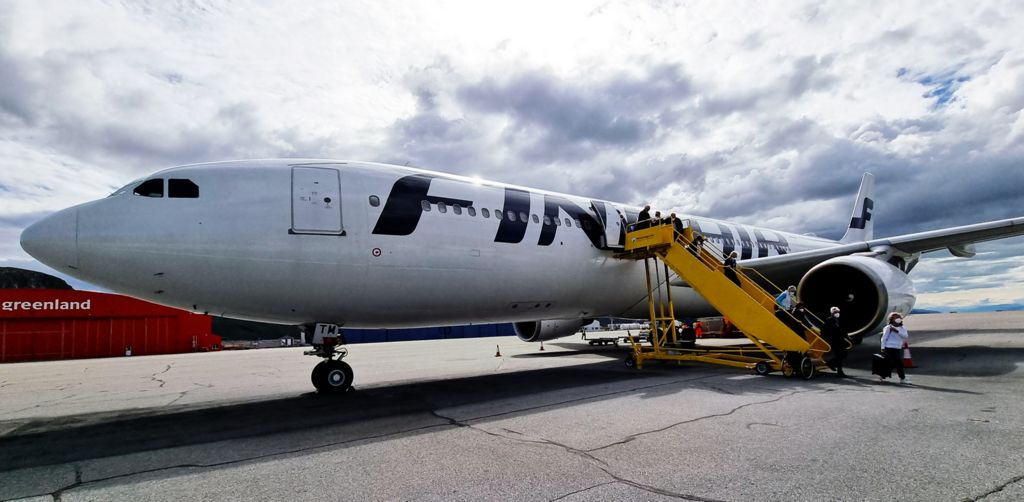 Eine Finnair A330 in Kangerlussuaq