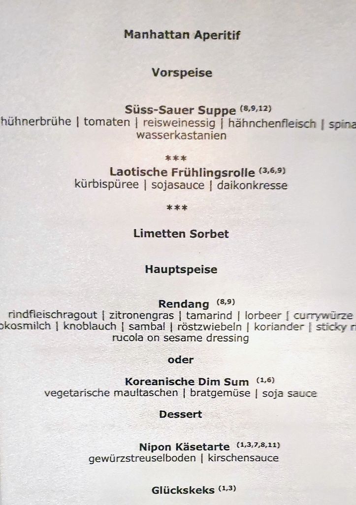 Eine Speisekarte für das Restaurant Manhattan auf der nickoVISION