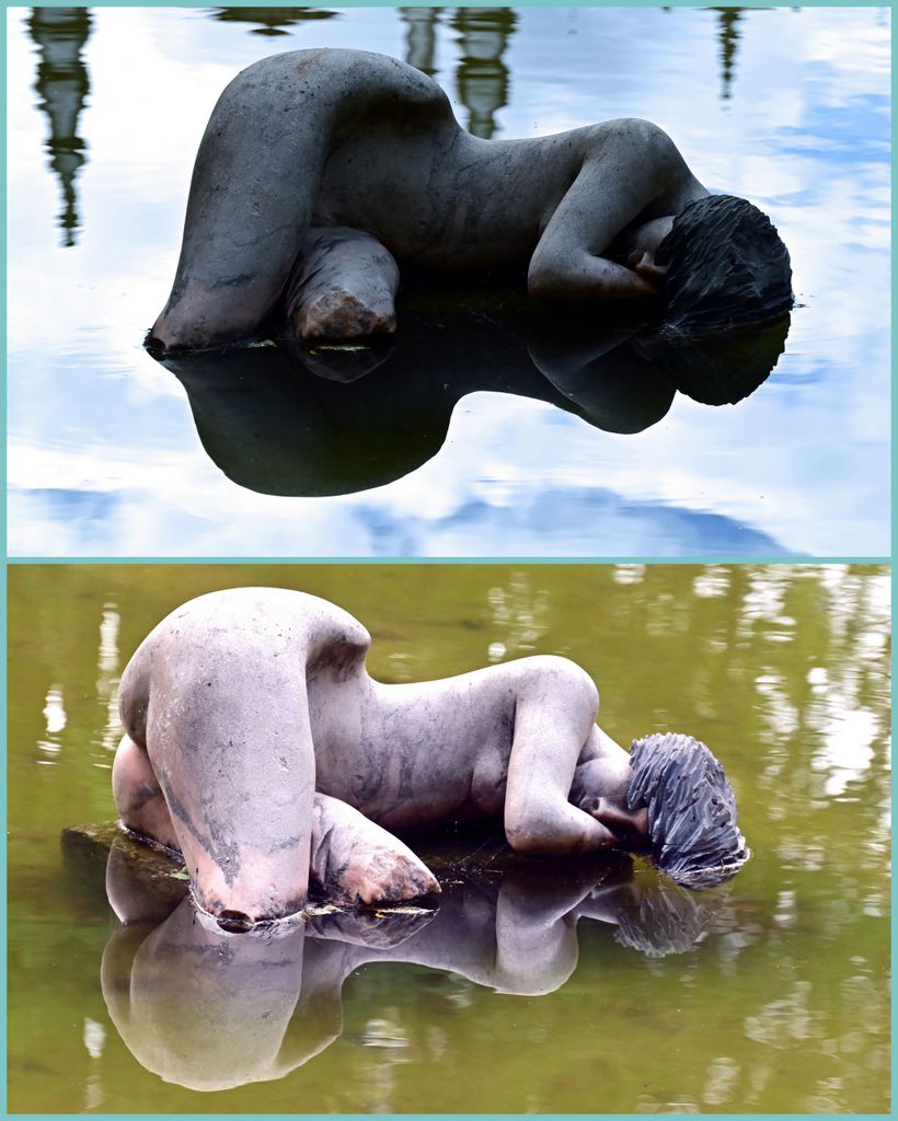 Die Marmorskulptur einer schlafenden Frau im Park vom Mateuspalast