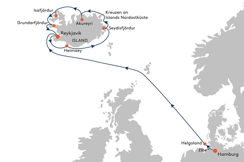 Die geplante Route rund um Island