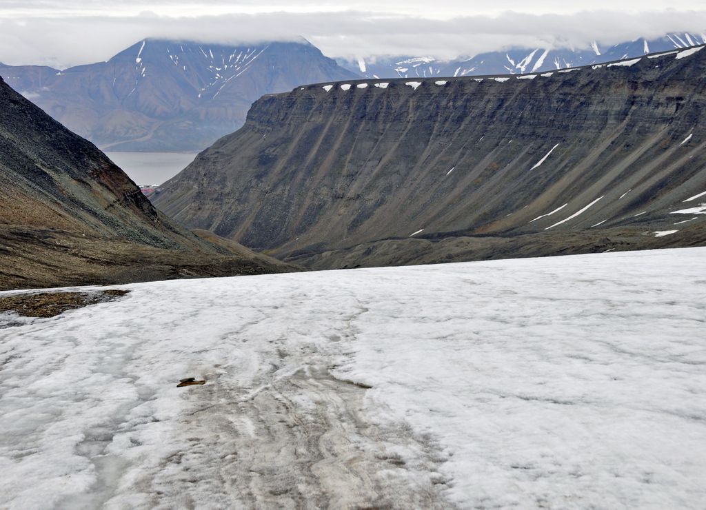 Blick Richtung Longyearbyen und den Adventfjorden