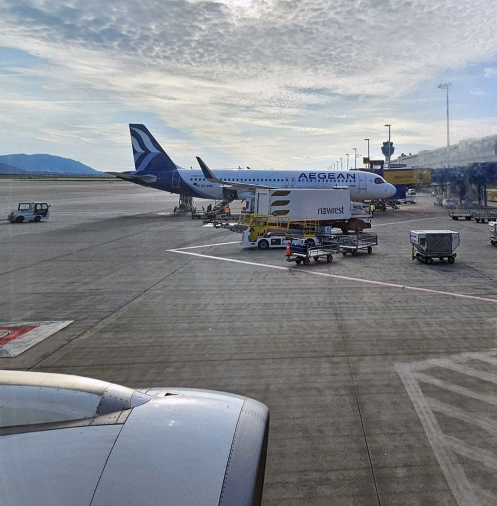 Kurz vor dem Start auf dem Flug von Athen nach Frankfurt am Main