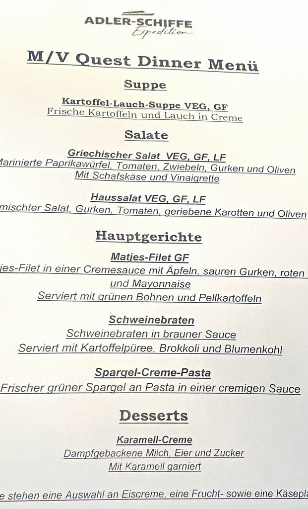 Ein Abendessen auf der MS Quest