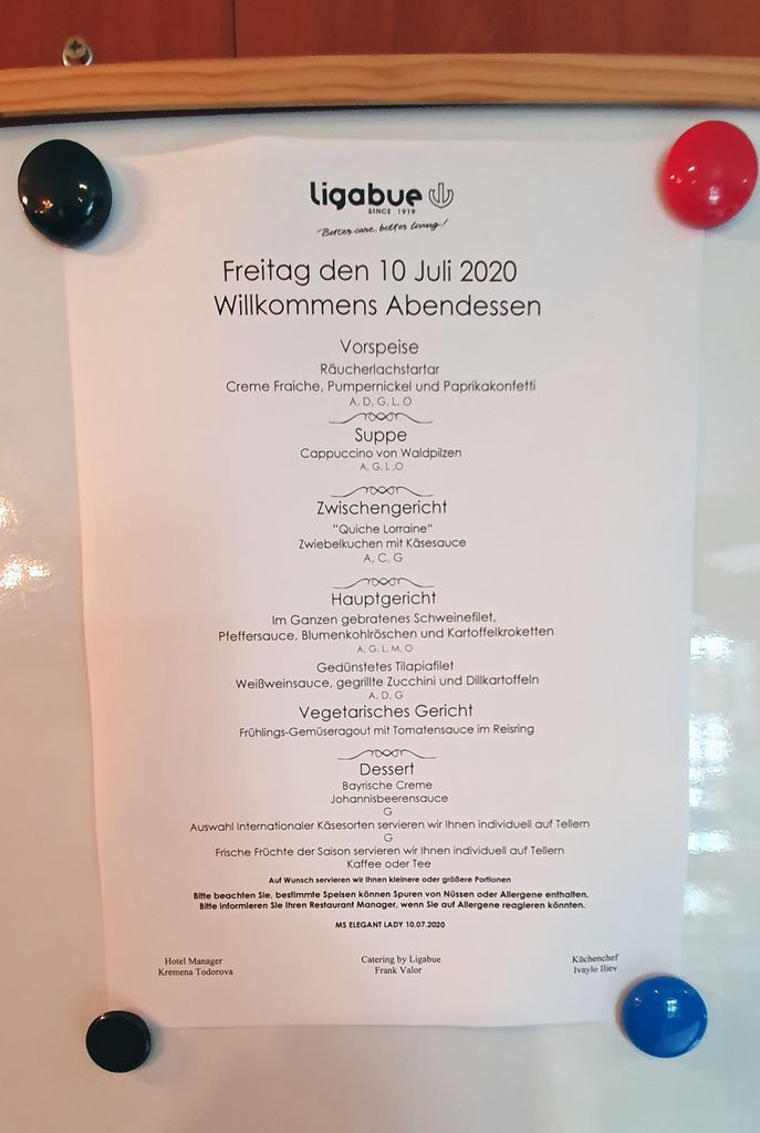 Das Willkommens-Abendessen auf der MS Elegant Lady