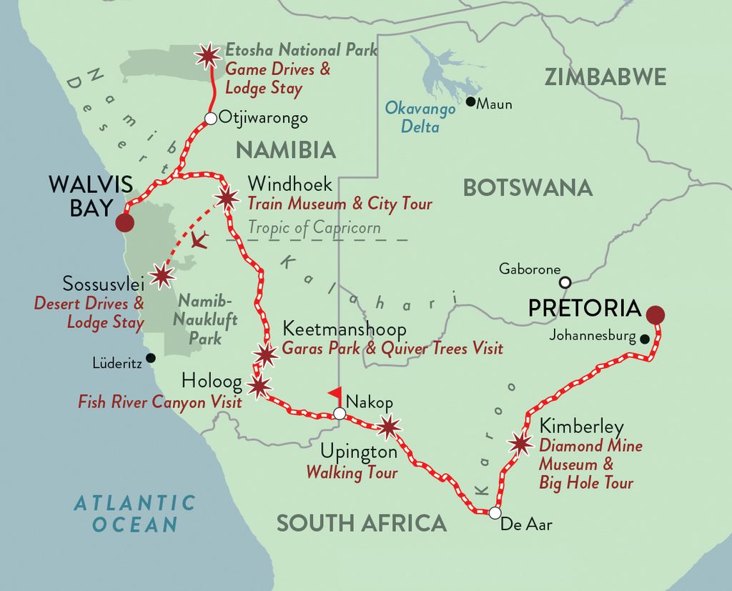 Mit dem Zug von Walvis Bay / Namibia nach Pretoria / Südafrika (Copyright und Quelle: Rovos Rail)
