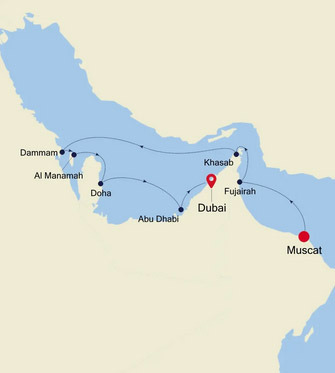 Die geplante Route der Silver Moon in Arabien