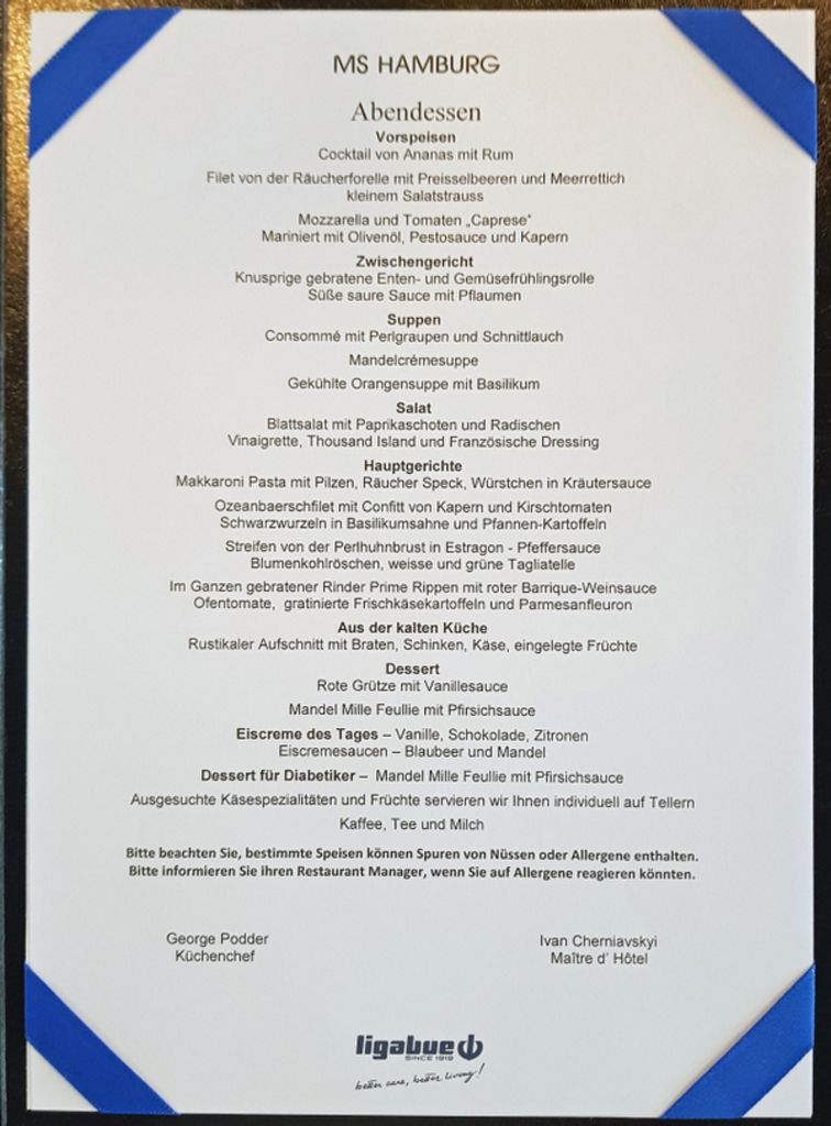 Essen auf der MS Hamburg