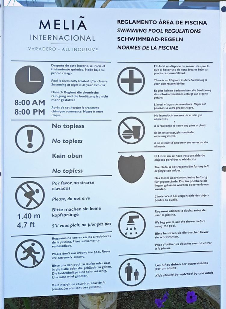 Hinweis-Schild im Hotel International / Varadero (Handy-Bild)